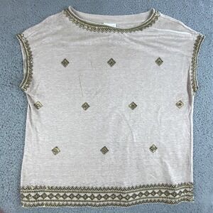 J Jill Top Womens Large Beige Love Linen Aztec Southwestern Geometric Sleeveless